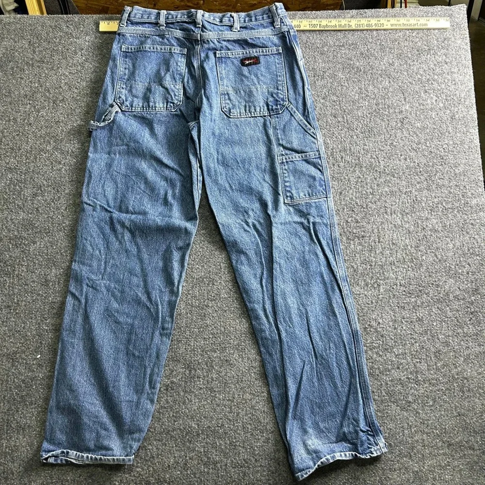 Wrangler Carpenter Jeans Mens Size 34x34 Blue Denim Utility Workwear Hammer Loop
